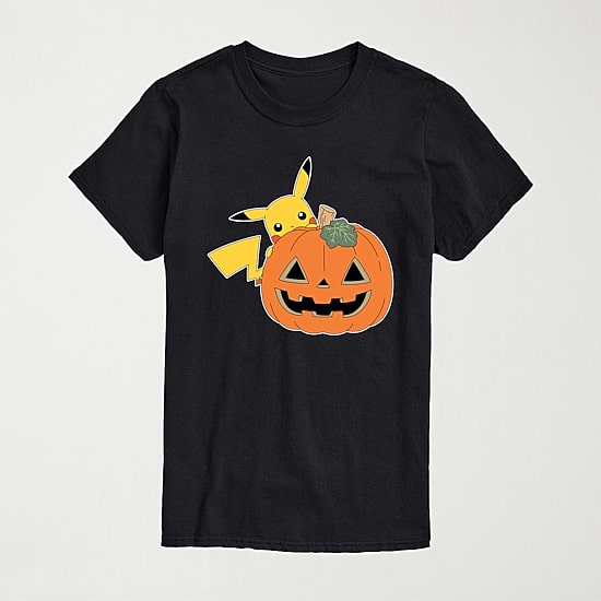 Pikachu Pumpkin Halloween Mens Crew Neck Short Sleeve Regular Fit Pokemon Big and Tall Graphic T-Shirt