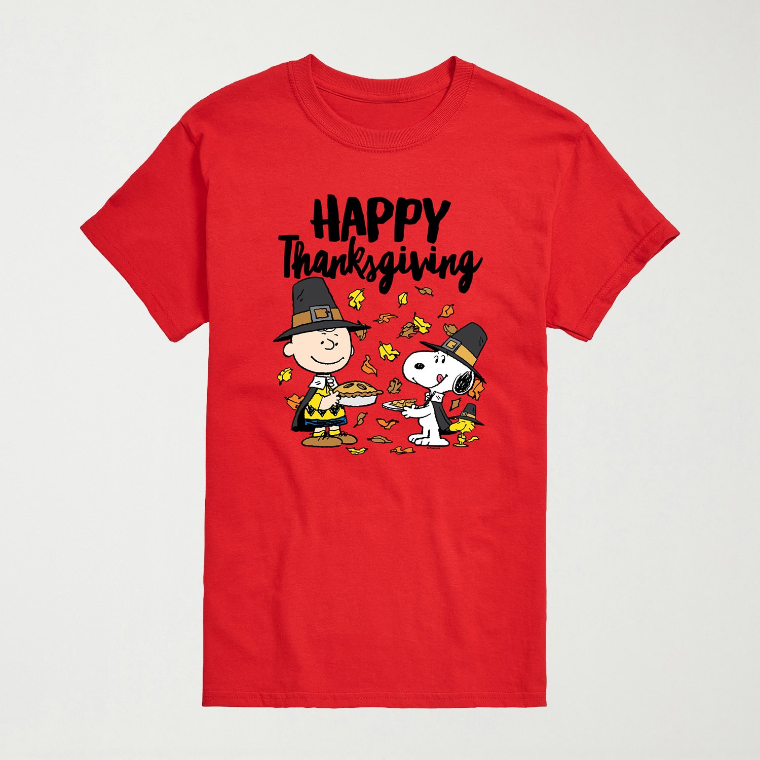 Happy Thanksgiving Pie Mens Crew Neck Short Sleeve Regular Fit Peanuts Snoopy Big and Tall Graphic T-Shirt
