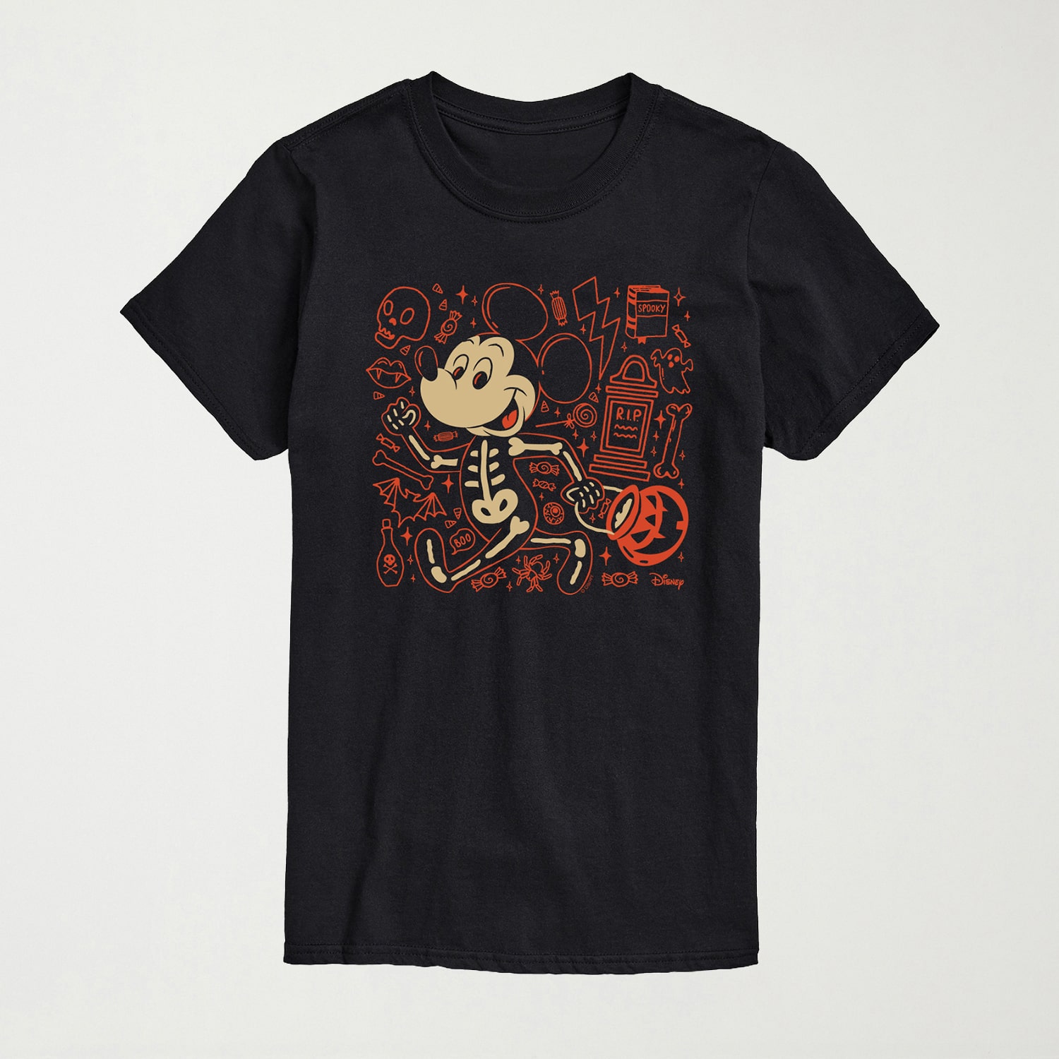 Halloween Skeleton Mens Crew Neck Short Sleeve Regular Fit Mickey Mouse Big and Tall Graphic T-Shirt