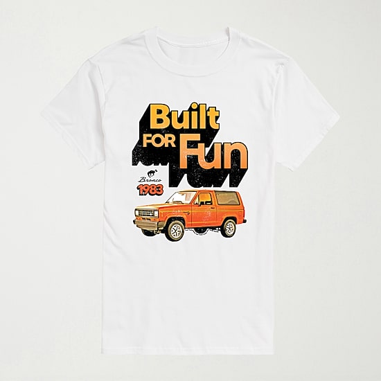 1983 Ford Bronco Built For Fun Mens Crew Neck Short Sleeve Regular Fit Big and Tall Graphic T-Shirt