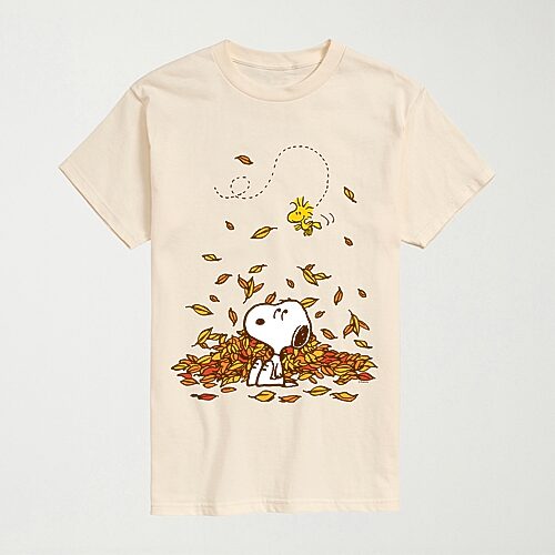 Woodstock Fall Leaves Mens Crew Neck Short Sleeve Regular Fit Peanuts Snoopy Big and Tall Graphic T-Shirt, 3x-large, Beige