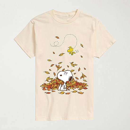 Woodstock Fall Leaves Mens Crew Neck Short Sleeve Regular Fit Peanuts Snoopy Big and Tall Graphic T-Shirt