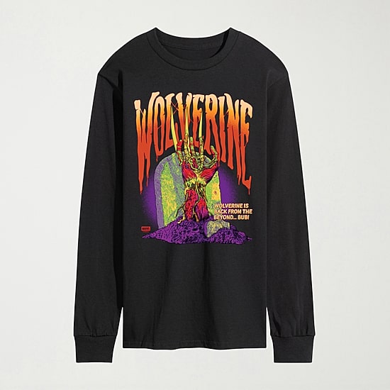 Zombie Wolverine Mens Crew Neck Long Sleeve Regular Fit Marvel Big and Tall Graphic T-Shirt