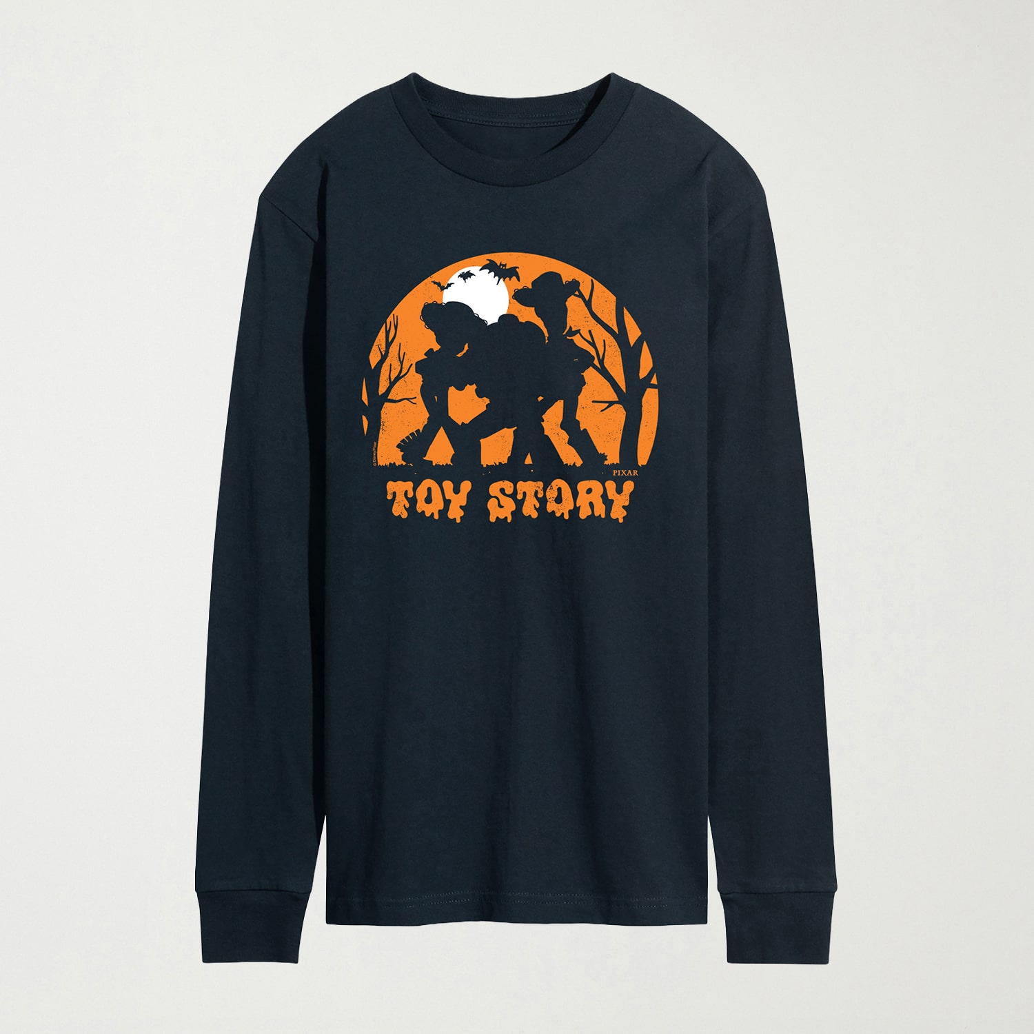 Scary Silhouette Halloween Mens Crew Neck Long Sleeve Regular Fit Toy Story Big and Tall Graphic T-Shirt