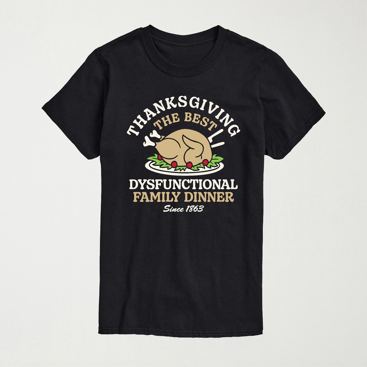 Thanksgiving Family Dinner Mens Crew Neck Short Sleeve Regular Fit Big and Tall Graphic T-Shirt
