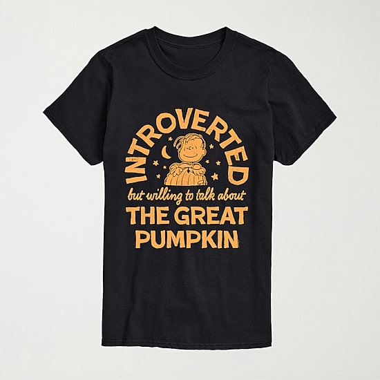 Introverted Great Pumpkin Linus Mens Crew Neck Short Sleeve Regular Fit Peanuts Big and Tall Graphic T-Shirt