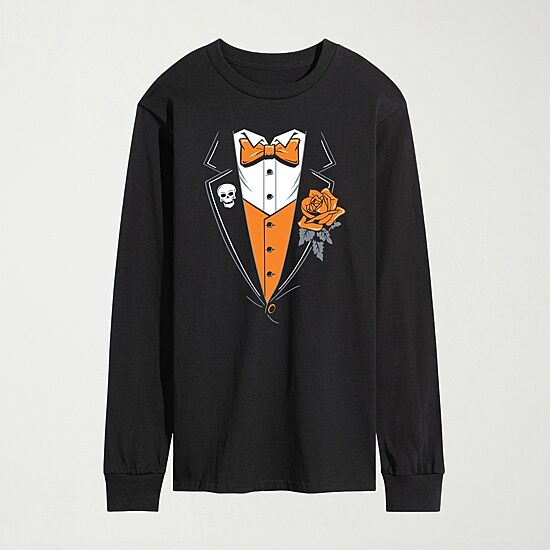 Tuxedo Costume Mens Crew Neck Long Sleeve Regular Fit Big and Tall Graphic T-Shirt