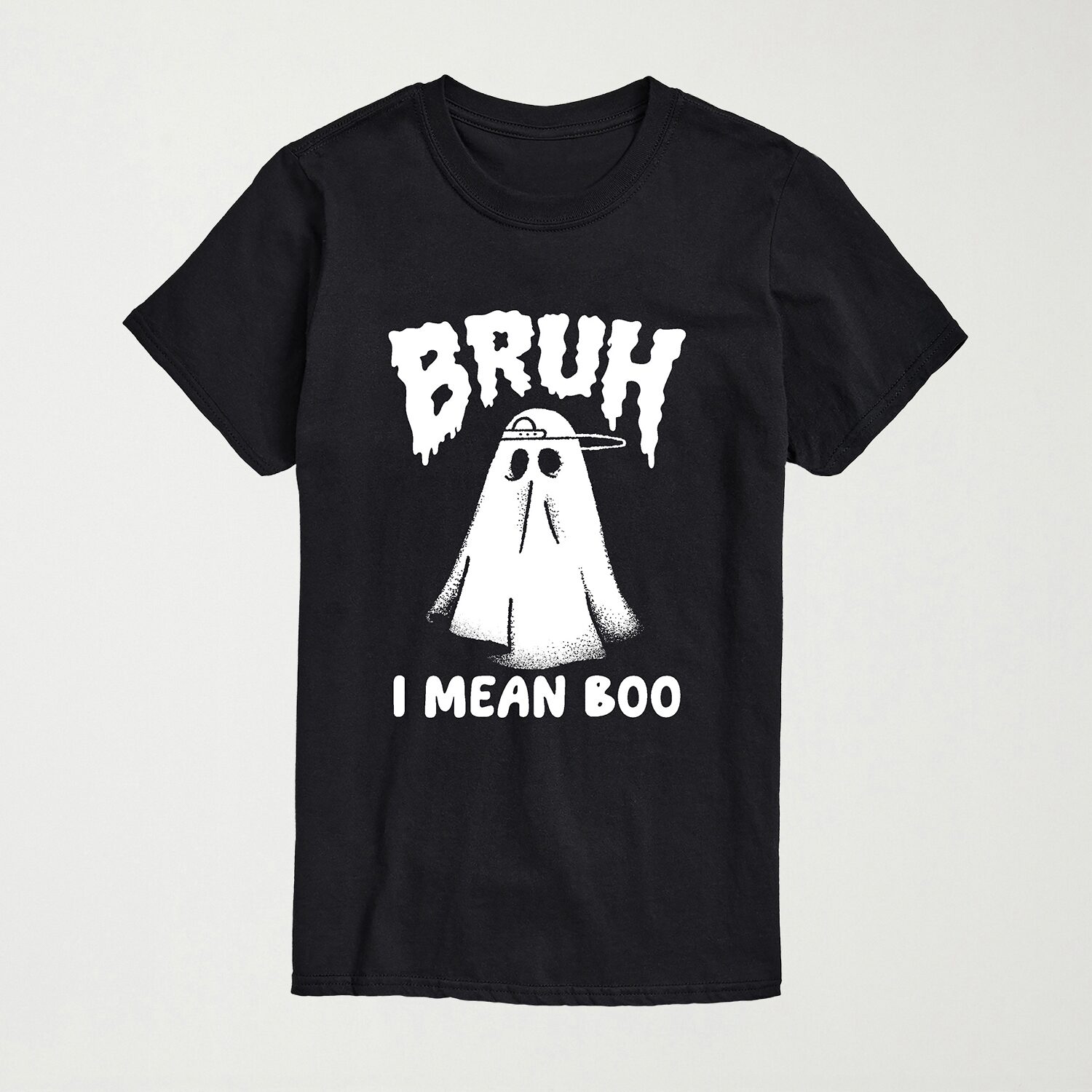 Bruh I Mean Boo Ghost Halloween Mens Crew Neck Short Sleeve Regular Fit Big and Tall Graphic T-Shirt