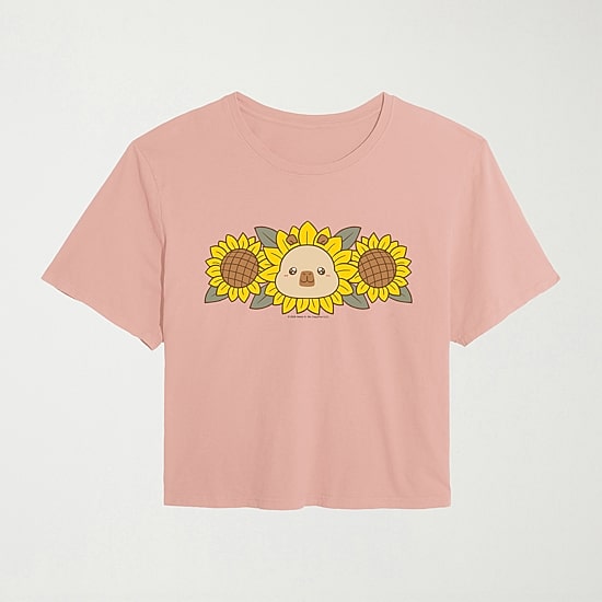 Capybara Fall Sunflower Womens Crew Neck Short Sleeve Regular Fit Graphic T-Shirt