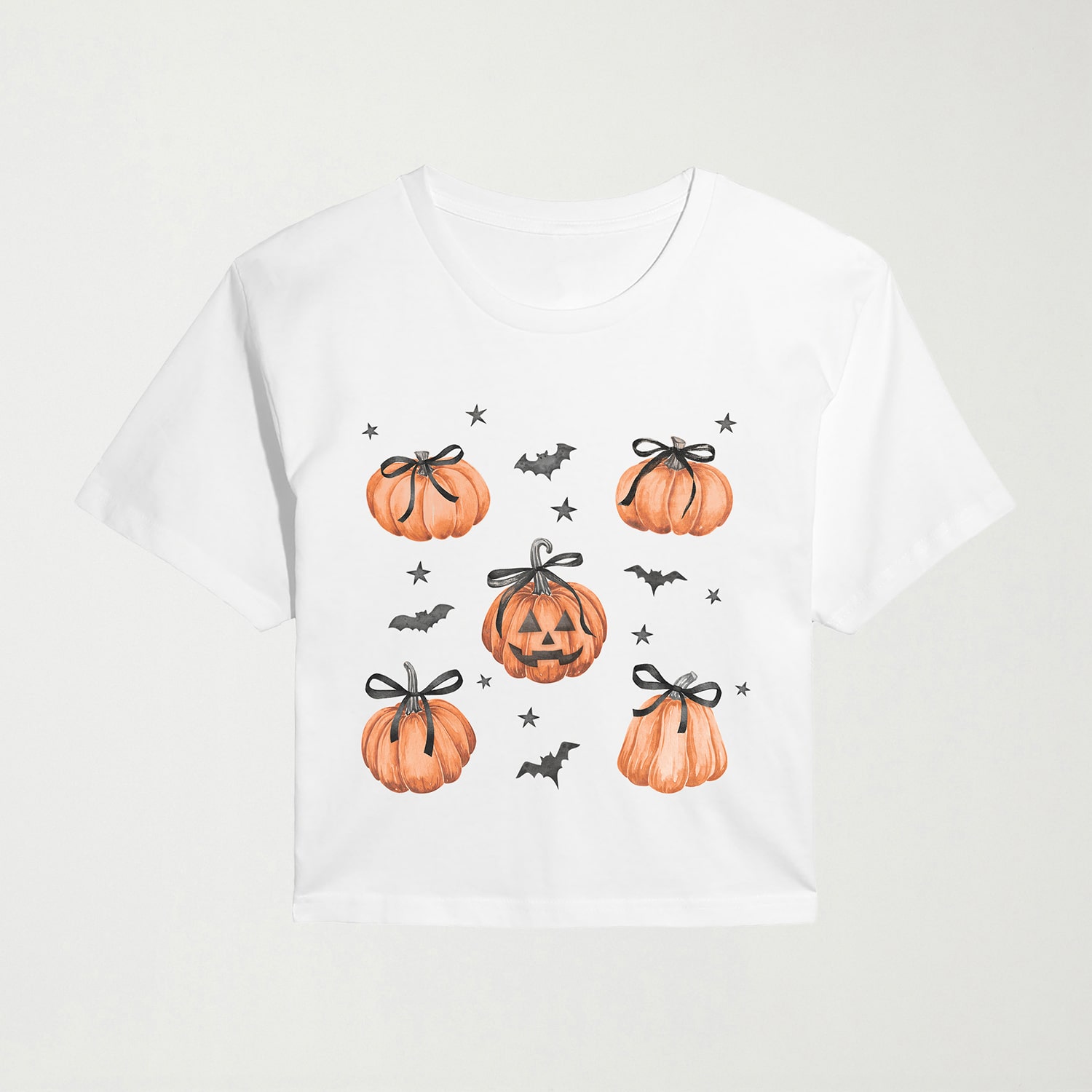 Pumpkin Bows Halloween Womens Crew Neck Short Sleeve Regular Fit Graphic T-Shirt
