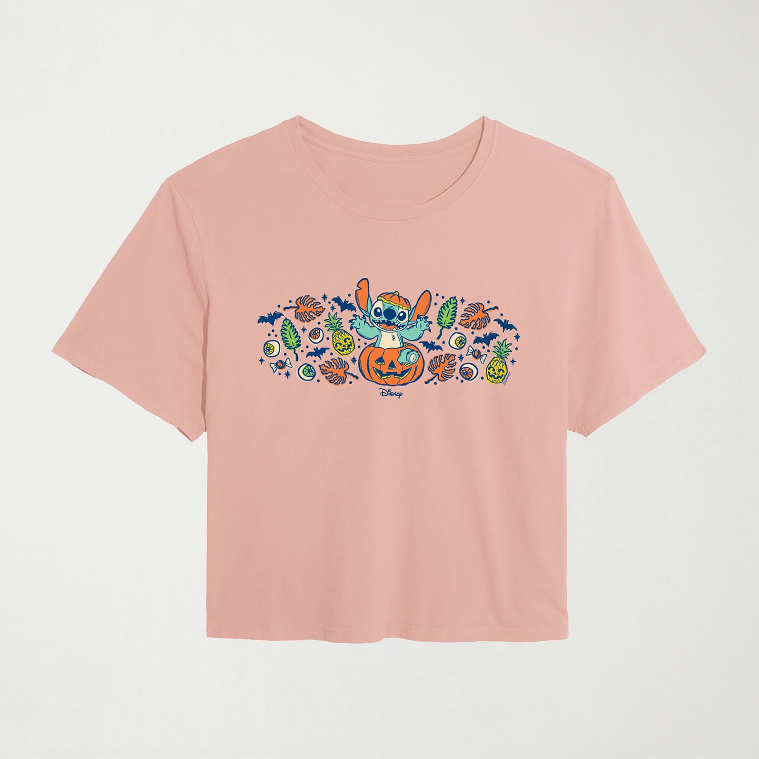 Stitch Pumpkin Florals Womens Crew Neck Short Sleeve Regular Fit Graphic T-Shirt
