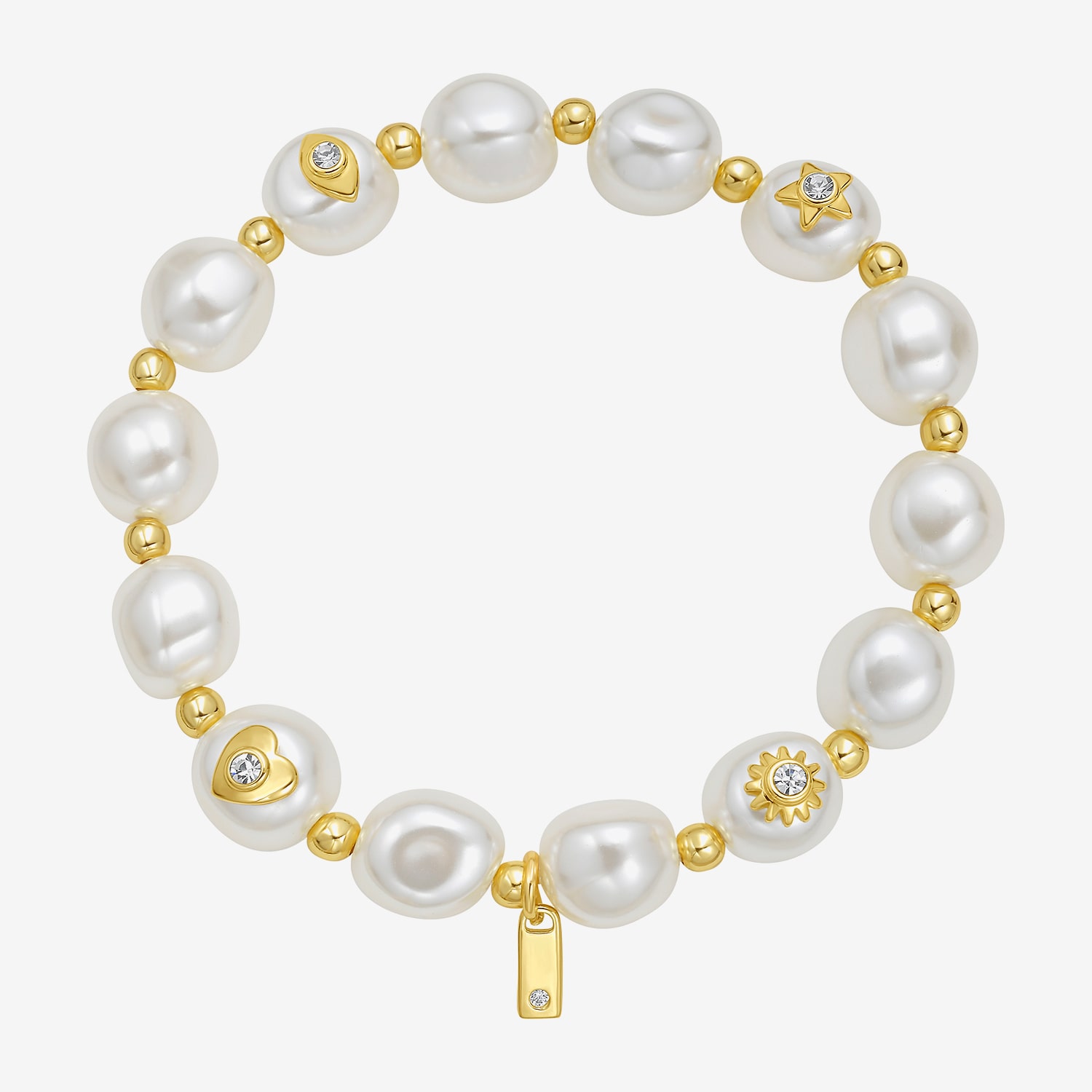 RM Rebecca Minkoff Womens Simulated Pearl 14K Gold Over Brass Stretch Bracelet