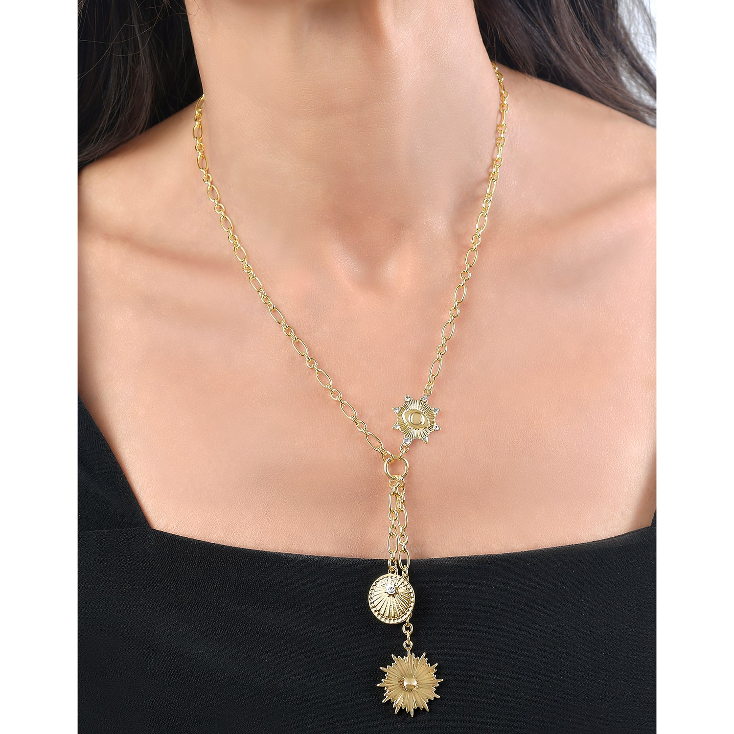 RM Rebecca Minkoff Womens Cubic Zirconia 14K Gold Over Brass 18 Inch Y Necklace