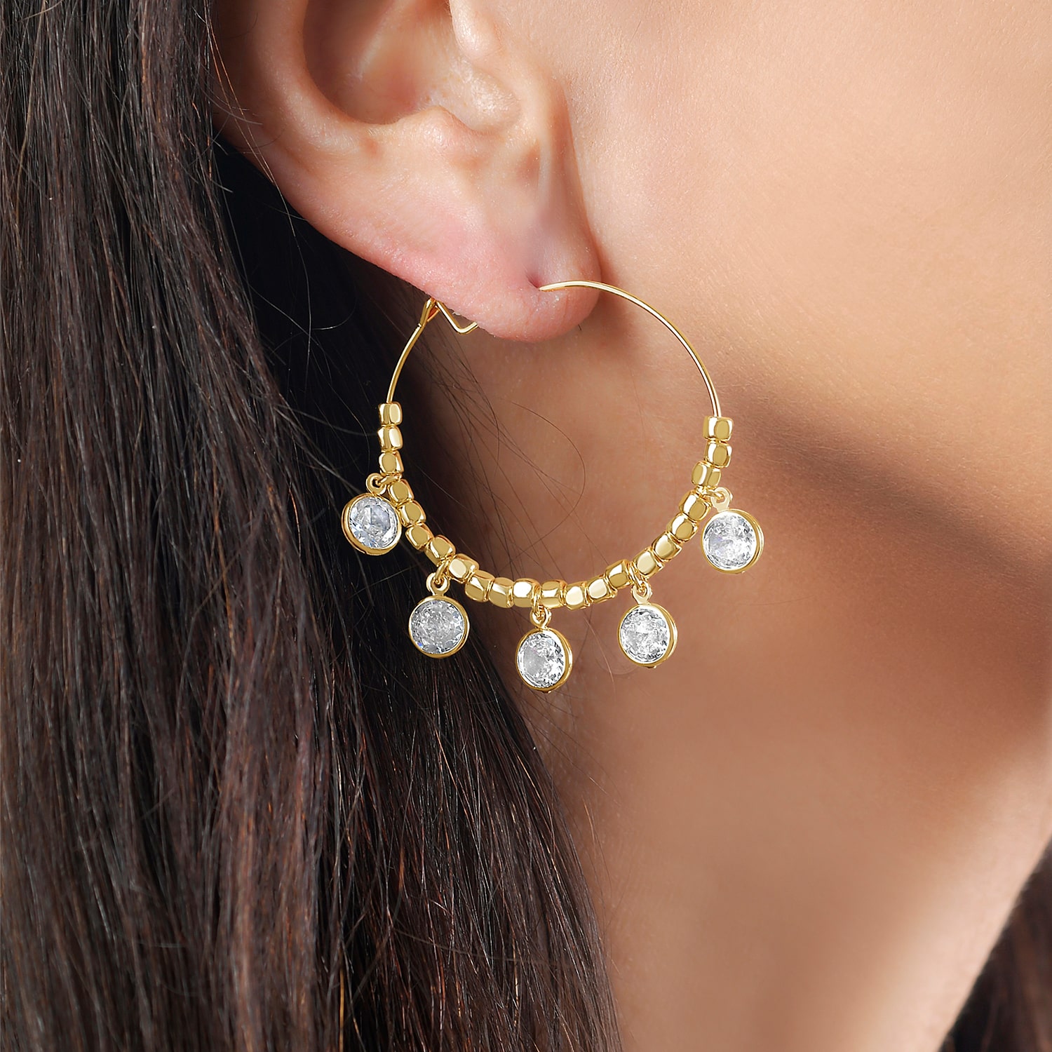 RM Rebecca Minkoff Womens Glass 14K Gold Over Brass 35mm Hoop Earrings