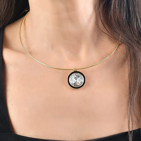 RM Rebecca Minkoff Womens Glass 14K Gold Over Brass Round 17 Inch Pendant Necklace