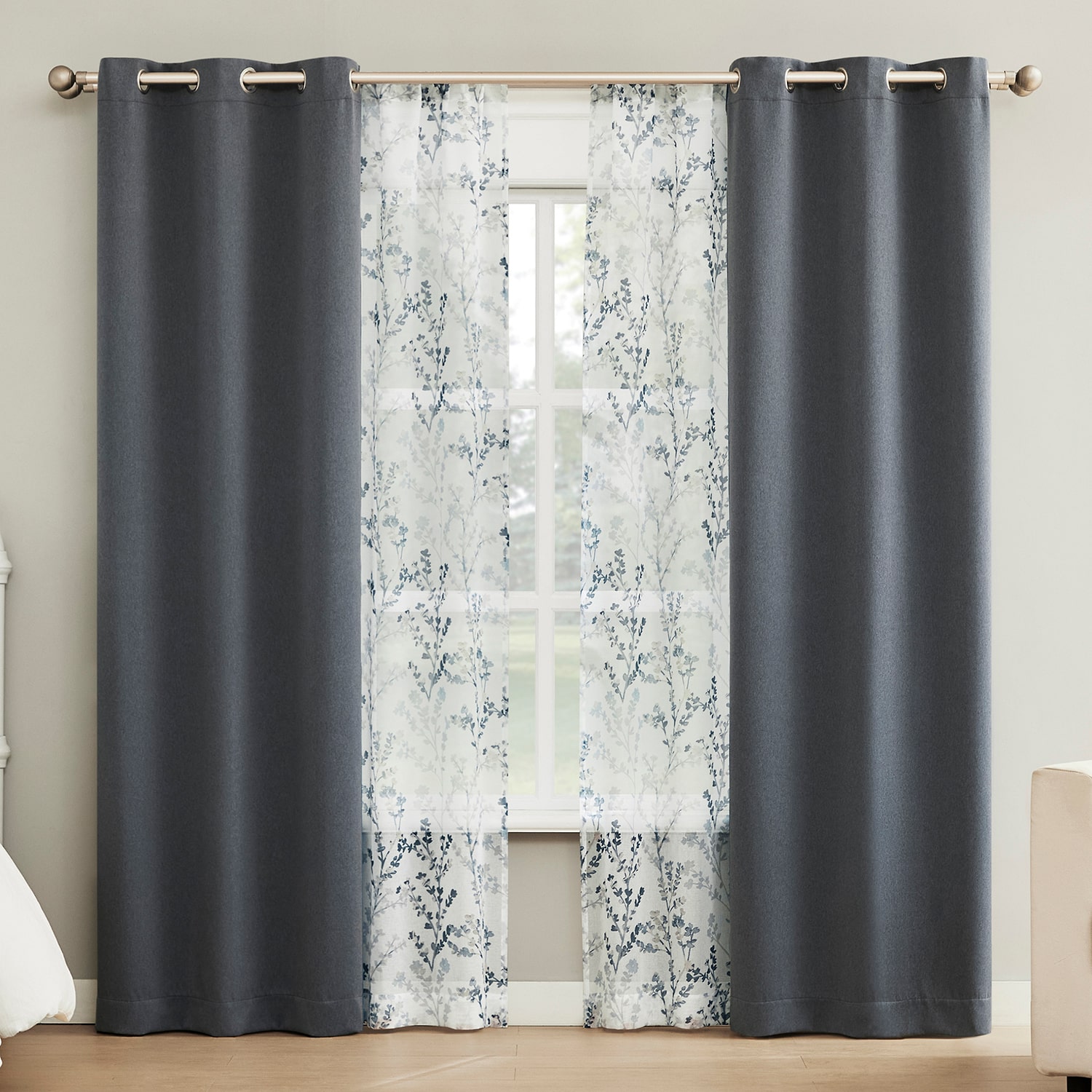 Sun Zero Arbor Print Grommet Top Blackout Set of 4 Curtain Panel