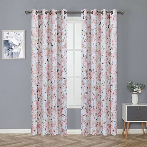 Regal Home Oliver Printed Grommet Top Blackout Set of 2 Curtain Panel, One Size, Pink