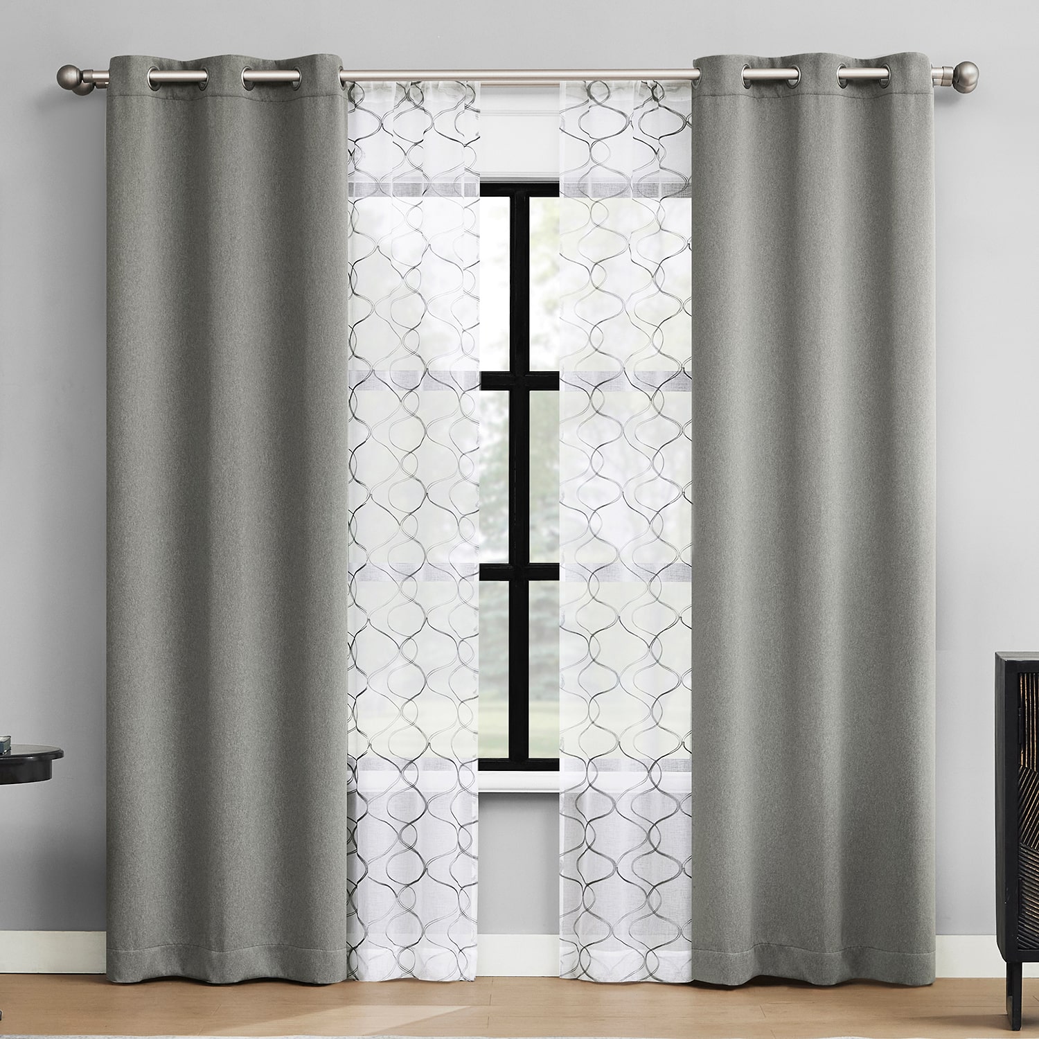 Sun Zero Arbor Embroidered Grommet Top Blackout Set of 4 Curtain Panel