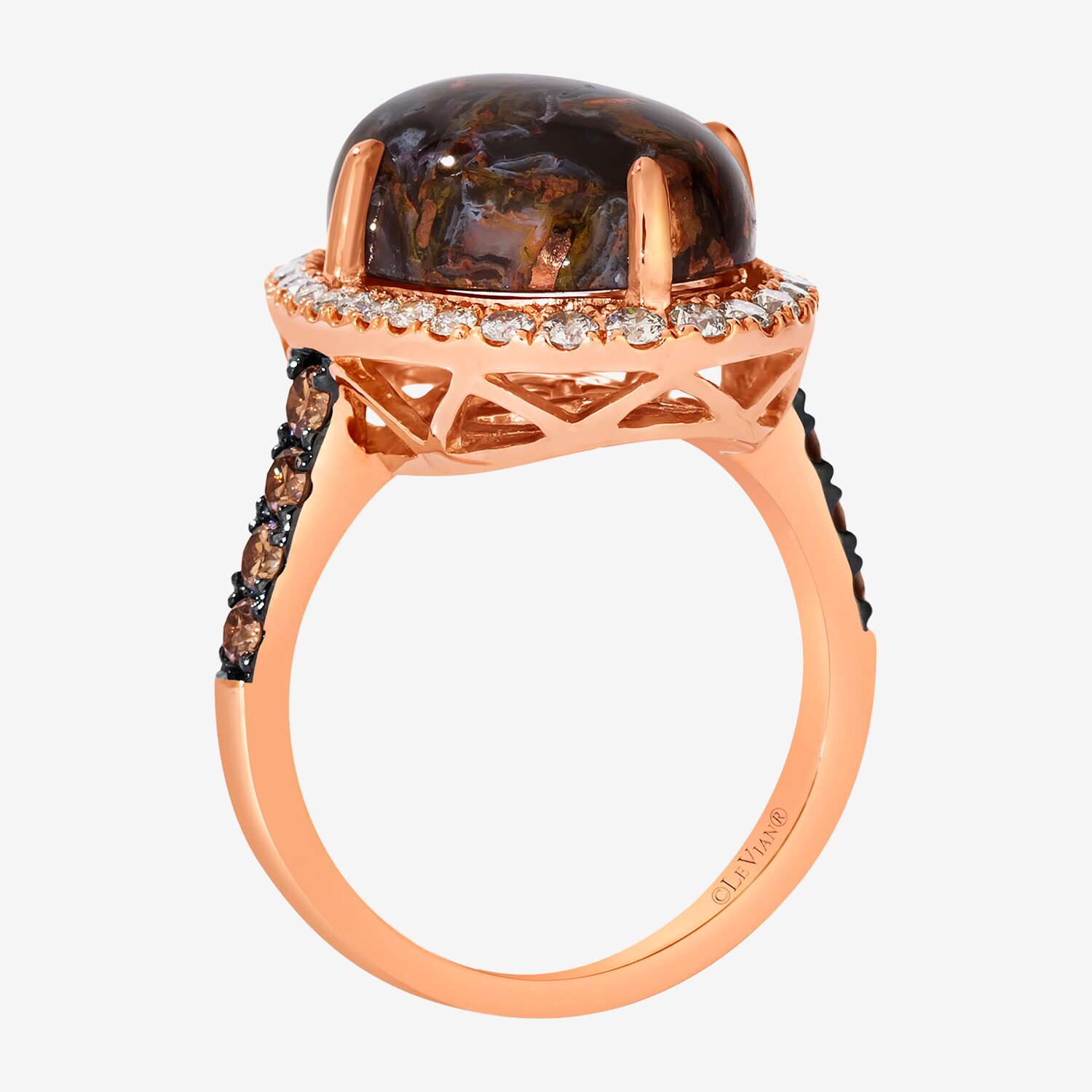 Le Vian Grand Sample Sale Le Vian Grand Sample Sale Limited Quantities! Womens 7/8 CT. T.W. Genuine Black Chalcedony 14K Rose Gold Oval Halo Side Stone Cocktail Ring