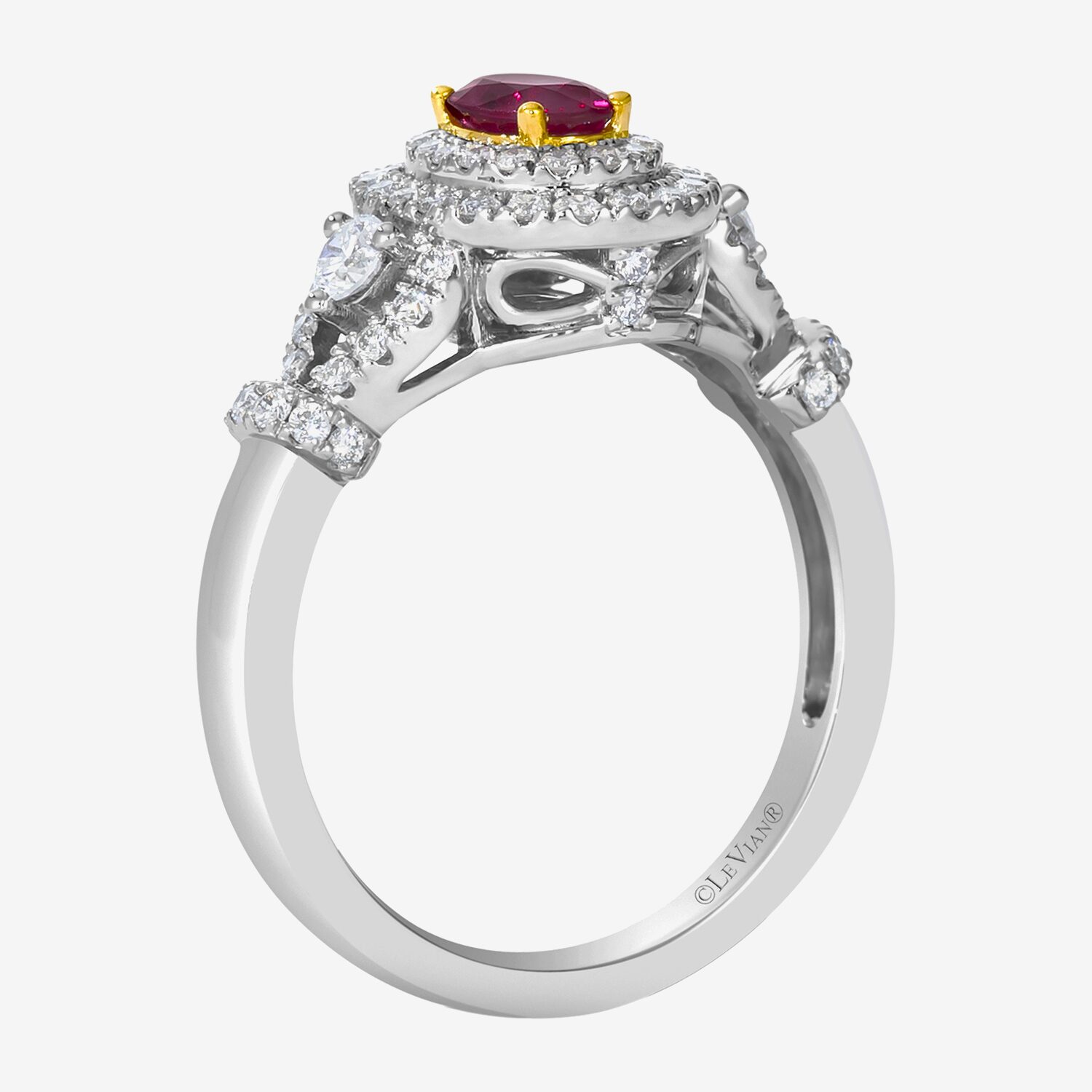 Le Vian Grand Sample Sale Le Vian Grand Sample Sale Limited Quantities! Womens 5/8 CT. T.W. Genuine Red Ruby Platinum Oval Halo Side Stone Cocktail Ring