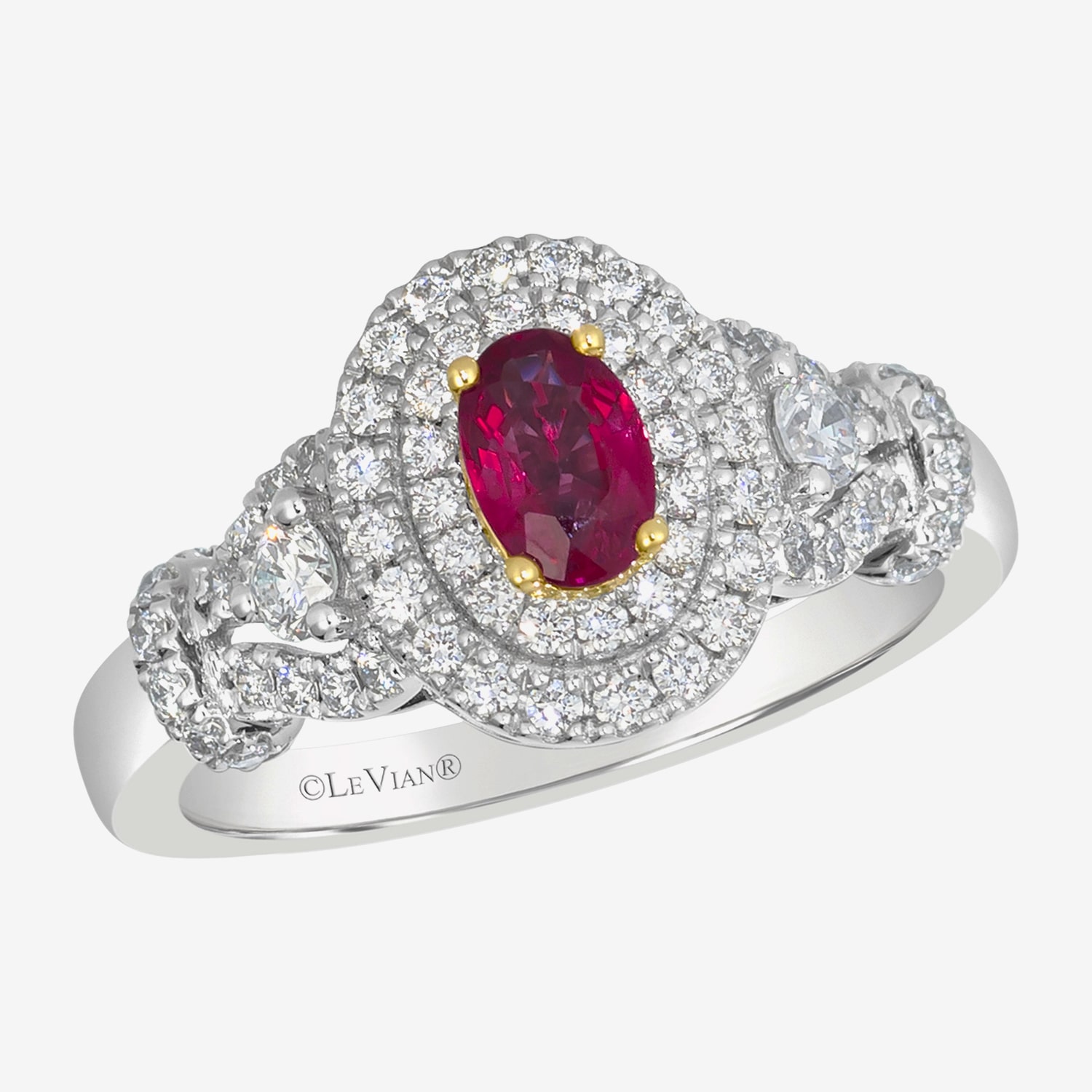 Le Vian Grand Sample Sale Le Vian Grand Sample Sale Limited Quantities! Womens 5/8 CT. T.W. Genuine Red Ruby Platinum Oval Halo Side Stone Cocktail Ring