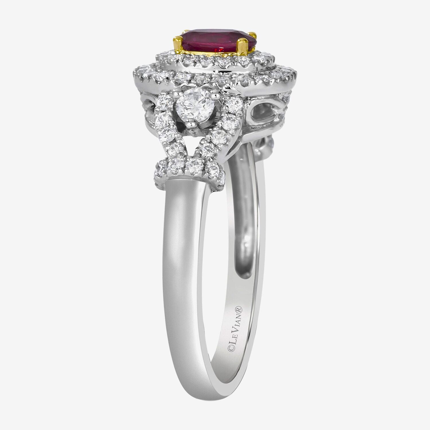 Le Vian Grand Sample Sale Le Vian Grand Sample Sale Limited Quantities! Womens 5/8 CT. T.W. Genuine Red Ruby Platinum Oval Halo Side Stone Cocktail Ring