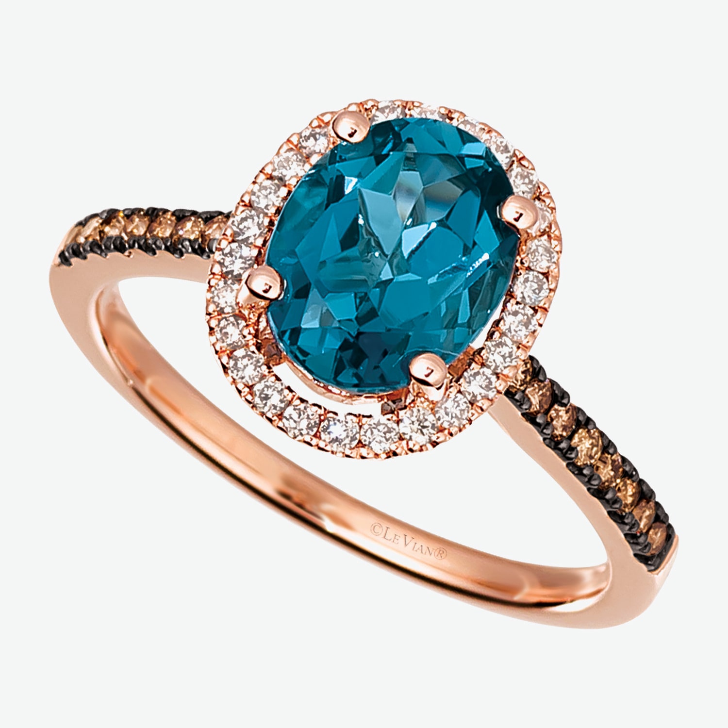 Le Vian Grand Sample Sale Le Vian Grand Sample Sale Limited Quantities! Womens 1/4 CT. T.W. Genuine Blue Topaz 14K Rose Gold Oval Halo Side Stone Cocktail Ring