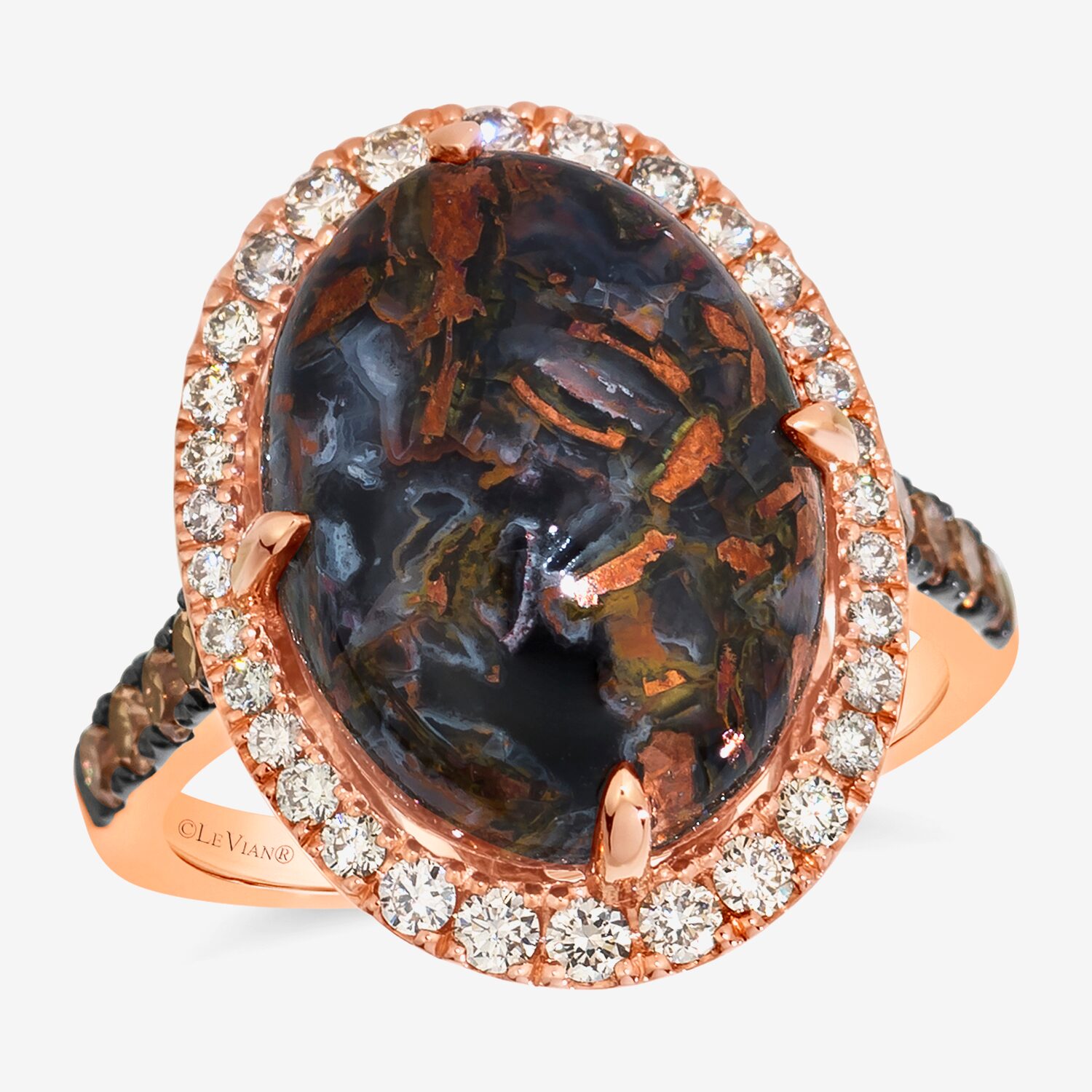 Le Vian Grand Sample Sale Le Vian Grand Sample Sale Limited Quantities! Womens 7/8 CT. T.W. Genuine Black Chalcedony 14K Rose Gold Oval Halo Side Stone Cocktail Ring