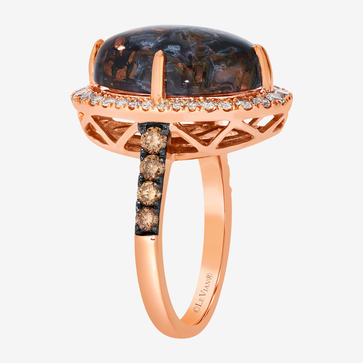 Le Vian Grand Sample Sale Le Vian Grand Sample Sale Limited Quantities! Womens 7/8 CT. T.W. Genuine Black Chalcedony 14K Rose Gold Oval Halo Side Stone Cocktail Ring