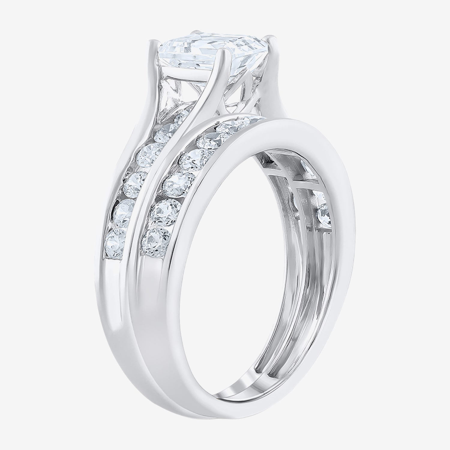 (F / Vs2) Womens 2 CT. T.W. Lab Grown White Diamond 10K Gold Side Stone Bridal Set