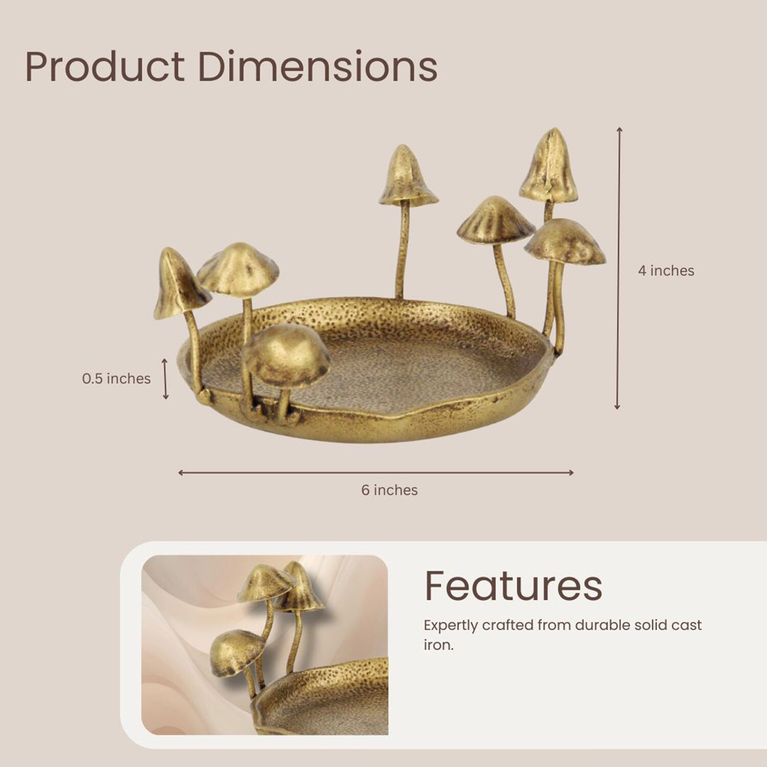Cheungs Qinrie Cast Iron Catchall Mushroom Decorative Tray