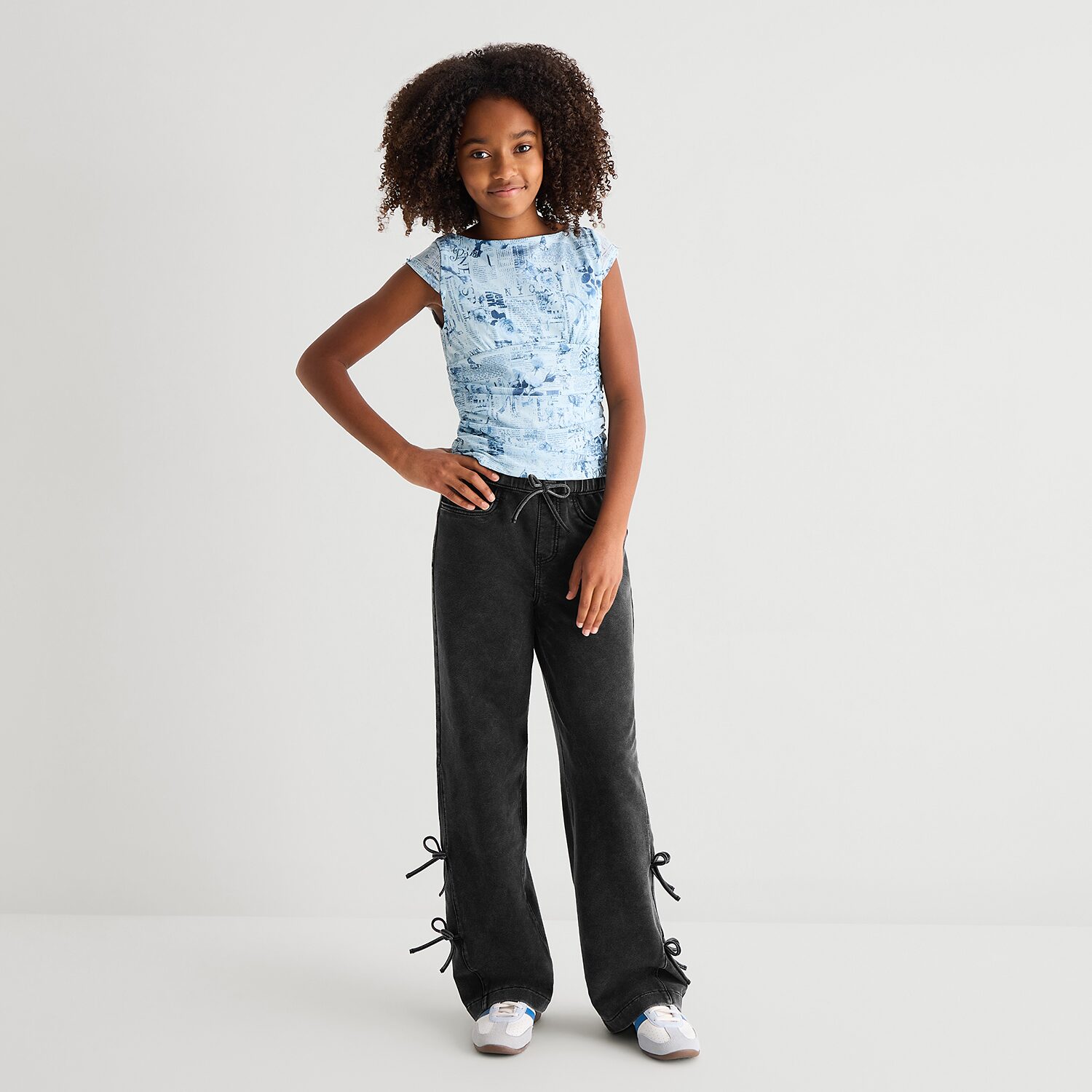 Eyeshadow Big Kid Girls Boat Neck Short Sleeve Blouse