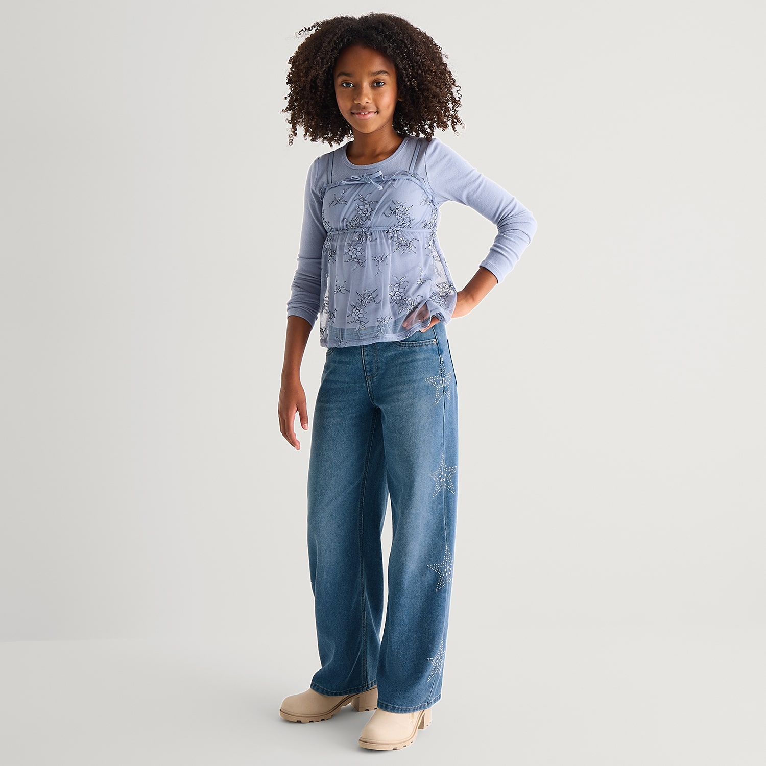 Eyeshadow Big Kid Girls Scoop Neck Long Sleeve Shirt Set