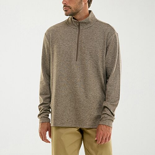 Hallstatt Mens Mock Neck Long Sleeve Quarter-Zip Pullover, Large, Brown