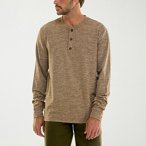 Hallstatt Workwear Mens Long Sleeve Regular Fit Henley Shirt In Brown