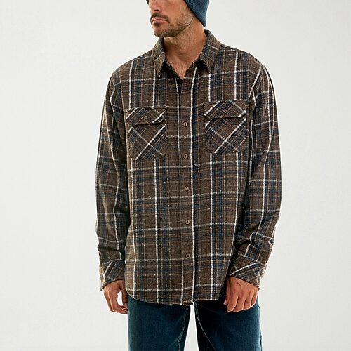 Hallstatt Workwear Mens Long Sleeve Regular Fit Flannel Shirt In Brown