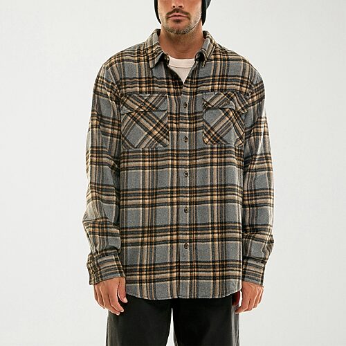 Hallstatt Workwear Mens Long Sleeve Regular Fit Flannel Shirt In Gray