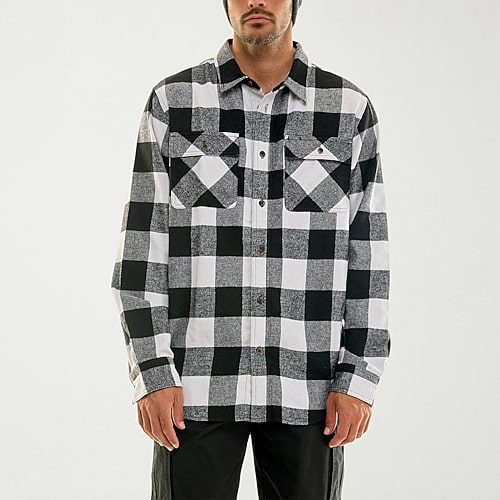 Hallstatt Workwear Mens Long Sleeve Regular Fit Flannel Shirt In White