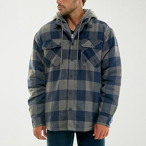 Hallstatt Workwear Mens Hooded Sherpa Lined Midweight Shirt Jacket In Blue
