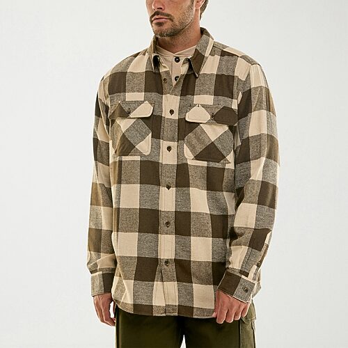 Hallstatt Workwear Mens Long Sleeve Regular Fit Flannel Shirt In Brown