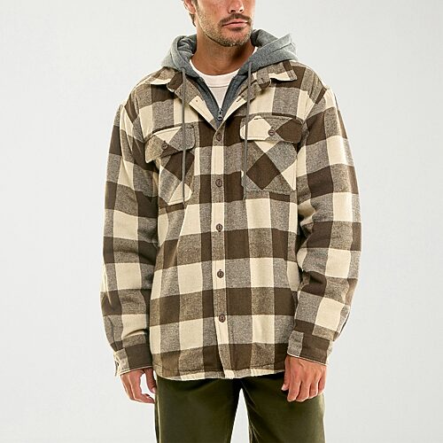 Hallstatt Workwear Mens Hooded Sherpa Lined Midweight Shirt Jacket In Brown