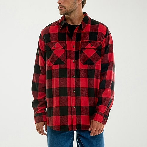 Hallstatt Workwear Mens Long Sleeve Regular Fit Flannel Shirt In Red