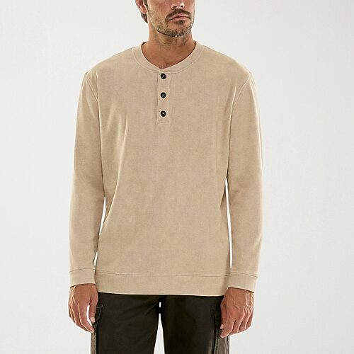 Hallstatt Workwear Mens Long Sleeve Regular Fit Henley Shirt In Beige