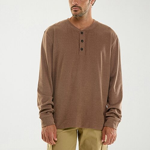 Hallstatt Workwear Mens Long Sleeve Regular Fit Henley Shirt In Brown