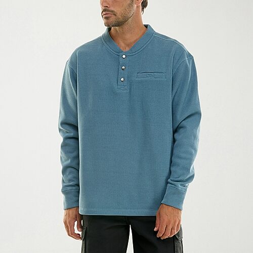 Hallstatt Workwear Mens Henley Neck Long Sleeve Regular Fit Thermal Top In Blue
