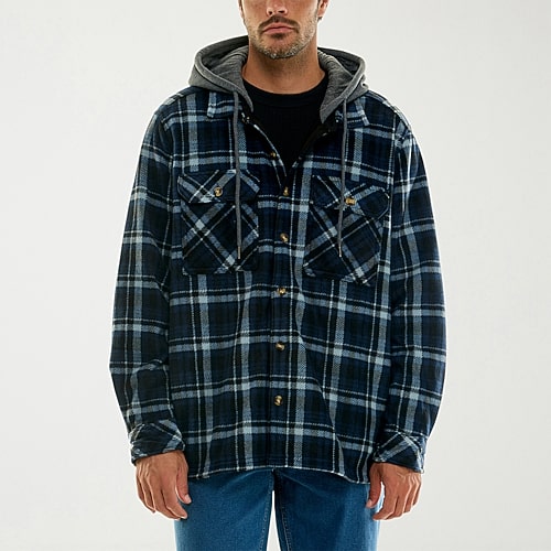 Hallstatt Workwear Mens Hooded Sherpa Lined Midweight Work Jacket In Blue