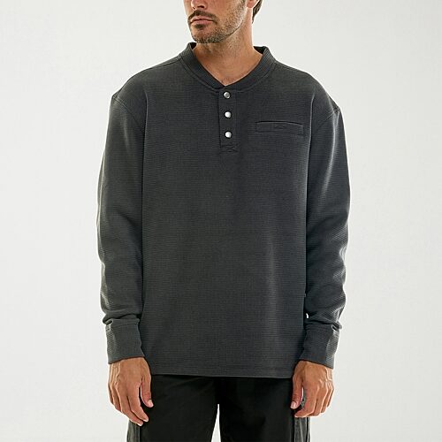 Hallstatt Workwear Mens Henley Neck Long Sleeve Regular Fit Thermal Top In Black