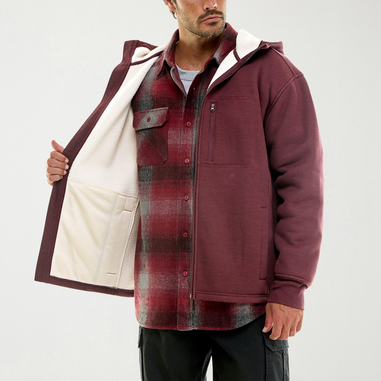 Hallstatt Workwear Mens Hooded Sherpa Lined Midweight Shirt Jacket