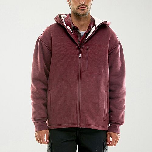 Hallstatt Workwear Mens Hooded Sherpa Lined Midweight Shirt Jacket In Red
