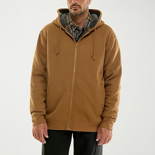 Hallstatt Workwear Mens Hooded Sherpa Lined Midweight Work Jacket In Brown